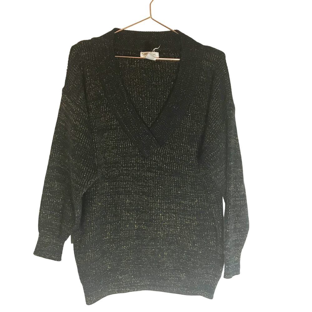 SML Sport v neck chunky sweater medium vintage metallic thread